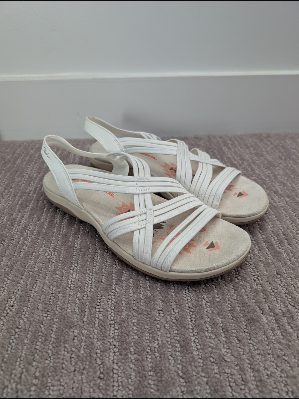 Women's White Skechers Reggae Slim Sunnyside Sandals